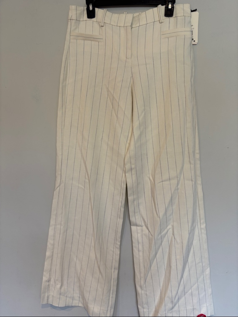 ba&sh Cream Trousers with Navy Pinstripes